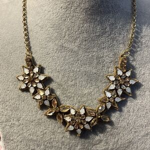 Vintage Suede Backed Prong Set Glass Stone Pink White Floral Necklace
